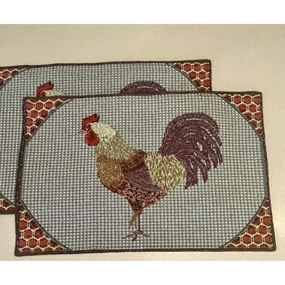 Rooster Tapestry Placemats Set / 4 Kitchen Woven 12